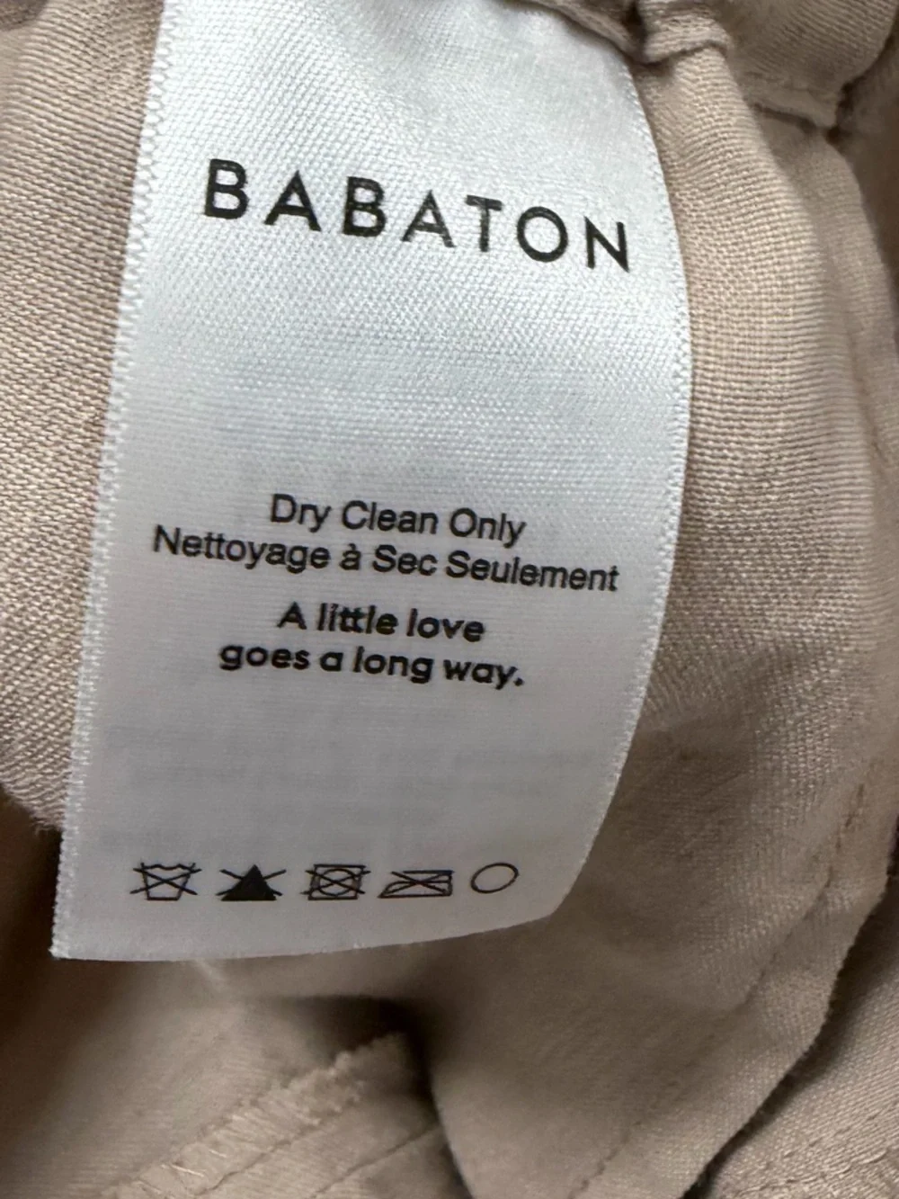 Babaton Linen Blend Drawstring Pants Beige Relaxed Minimalist Size Small